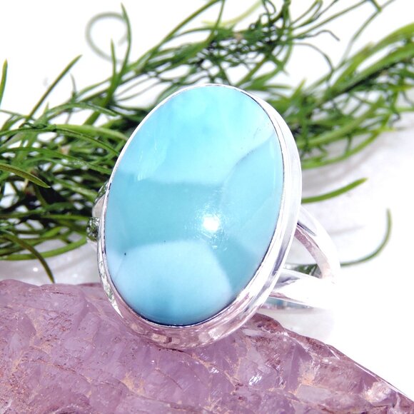 Larimar Gemstone Sterling Silver Ring, Classic Ring, Larimar Jewelry, Size:- 8US - Picture 6 of 6